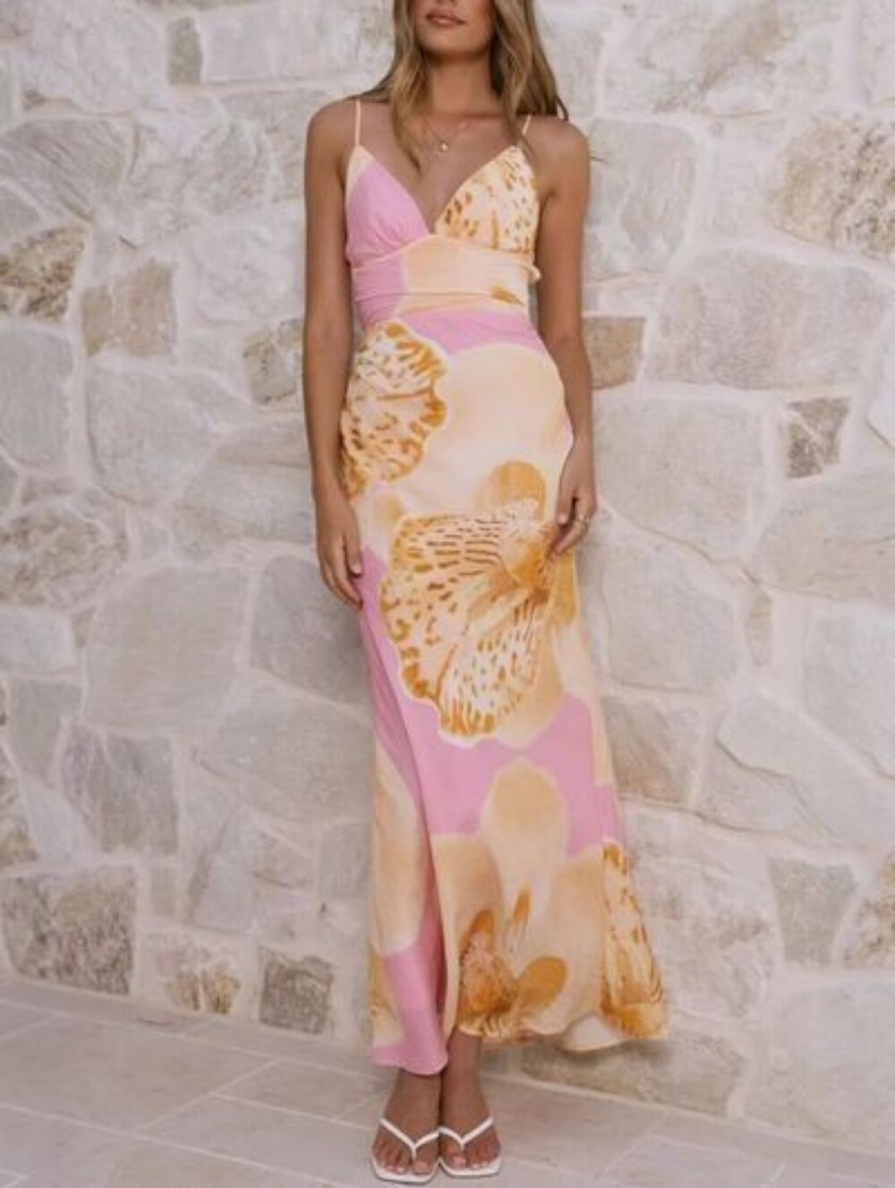 🌸Boutique Pink & Orange Floral Slip Dress | Spaghetti Strap Maxi